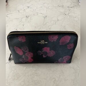 Coach Black and Pink Floral Cosmetic Bag